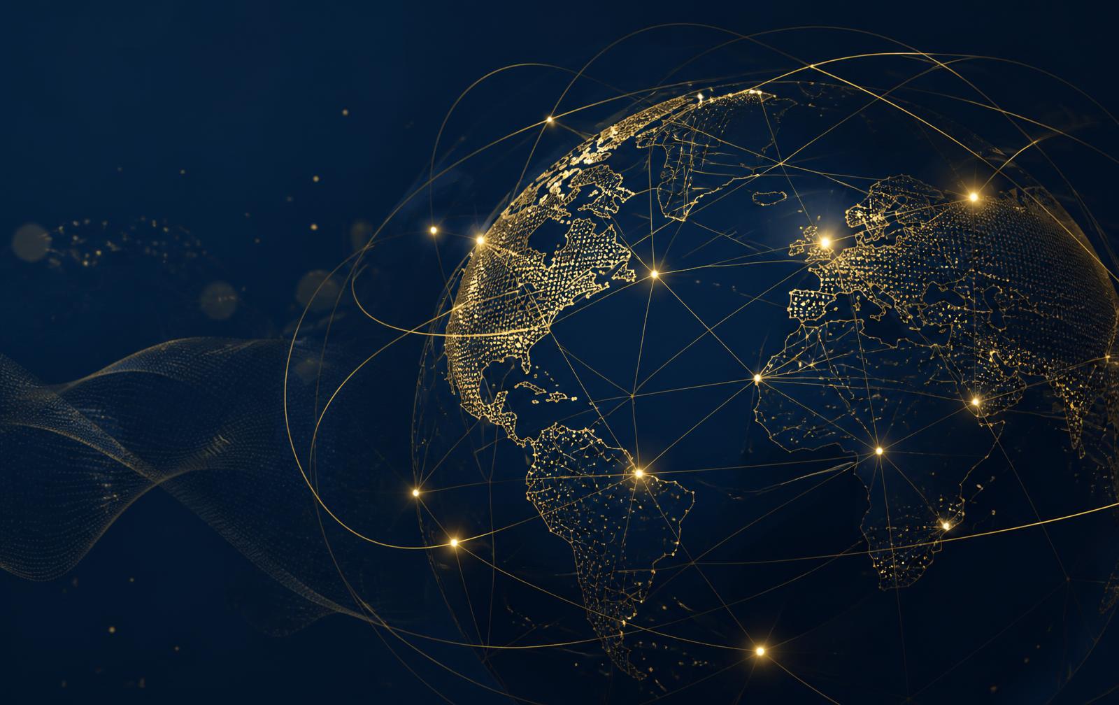 Abstract golden network illustration representing global business connectivity