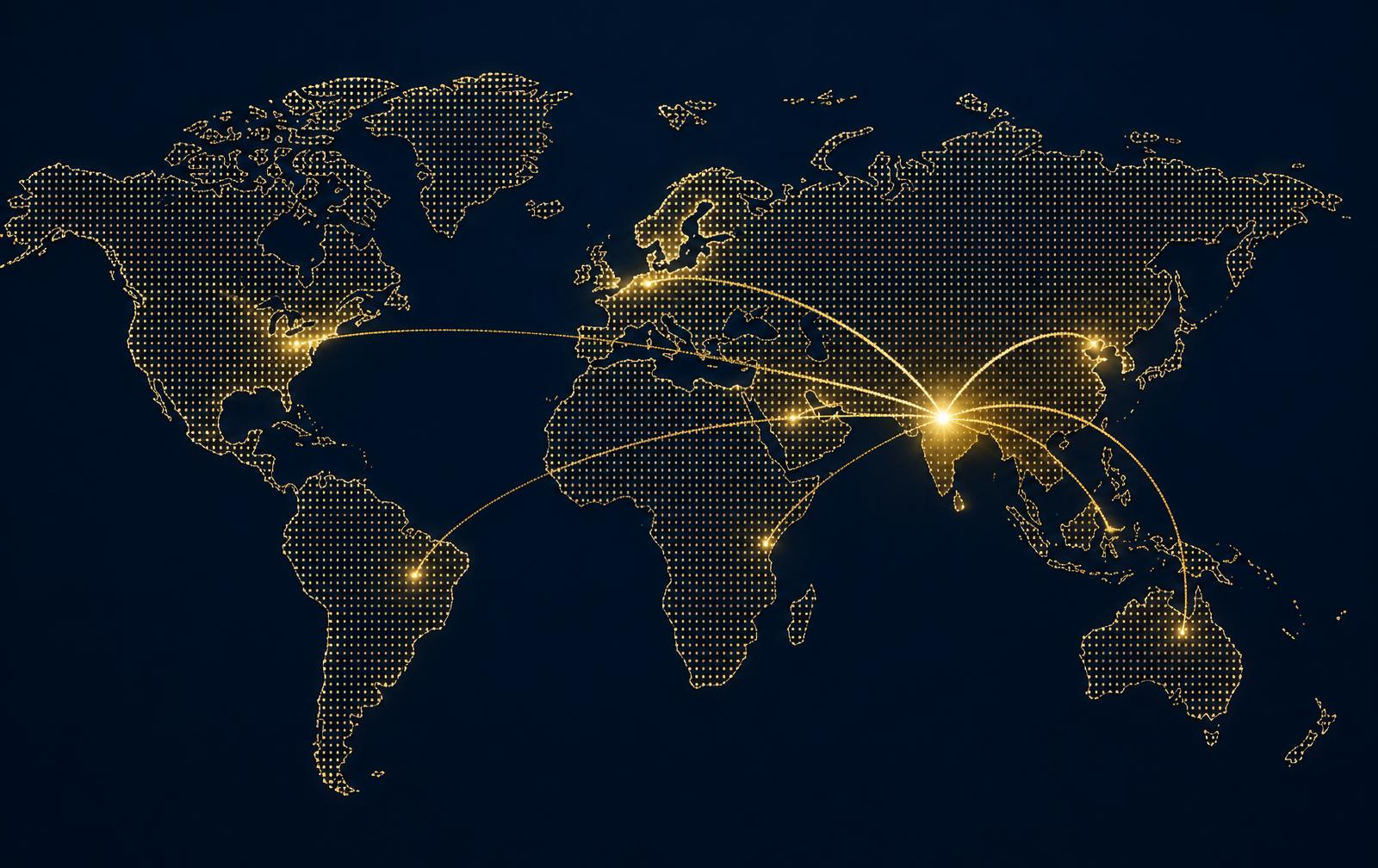 World map showing export routes from India to global markets